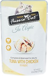 Fussie Cat Premium Tuna with Chicken in Aspic Wet Cat Food, 2.47-oz pouch, case of 12