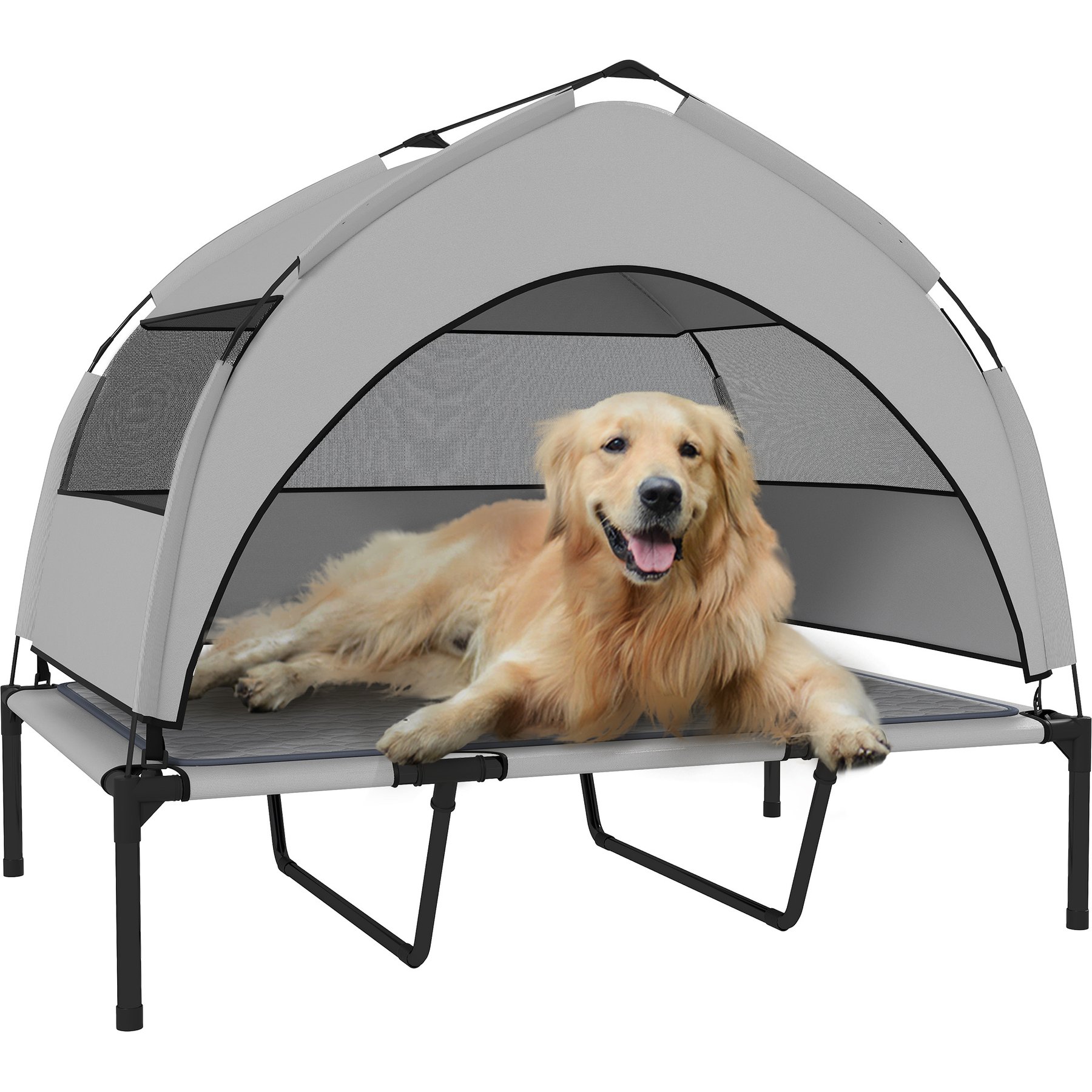 PawHut Elevated Raised Dog Bed with Removable Canopy, 42 x 30 x 37-in, Gray