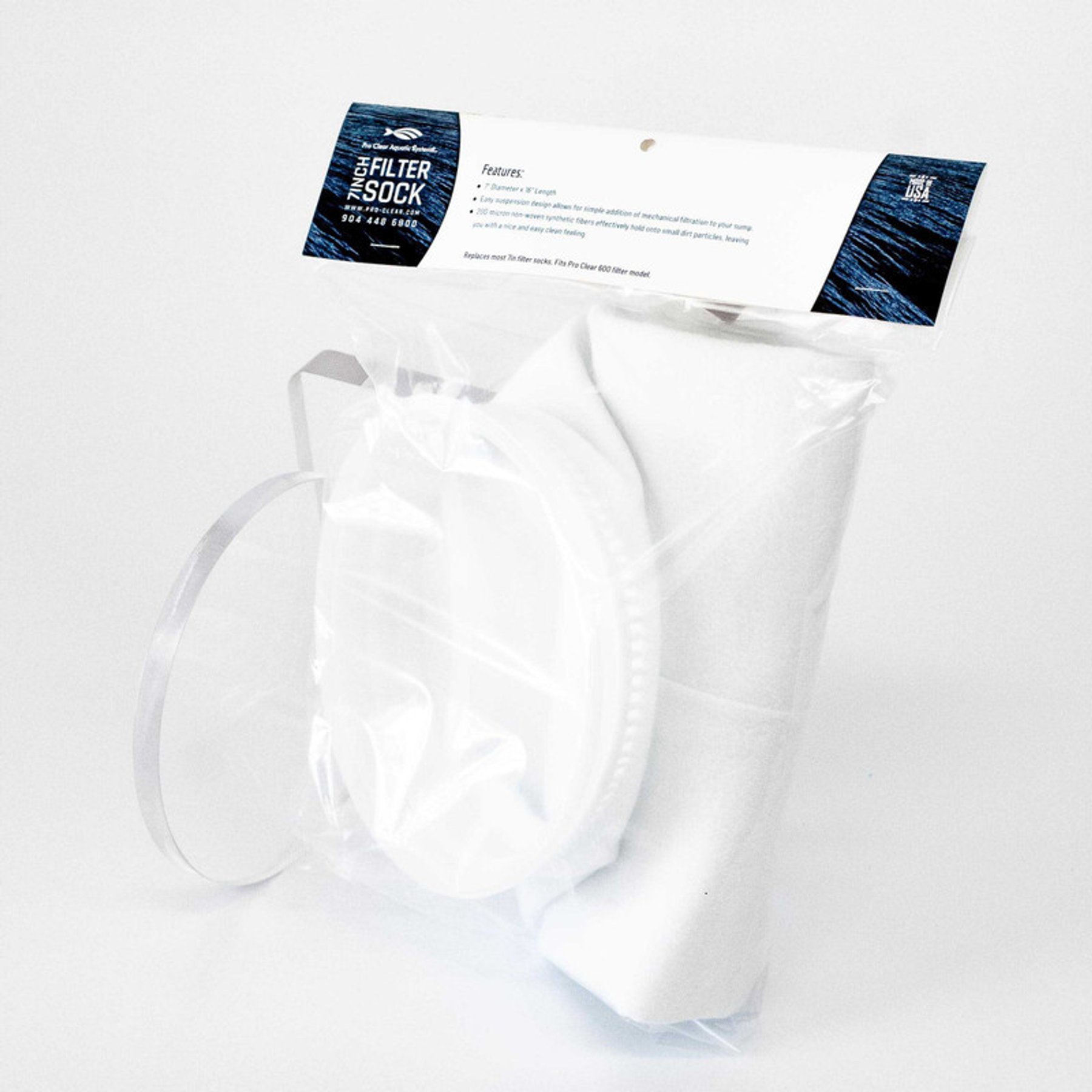 Pro Clear Aquatic Systems Fabric Filter Sock, White, 7 x 14-in