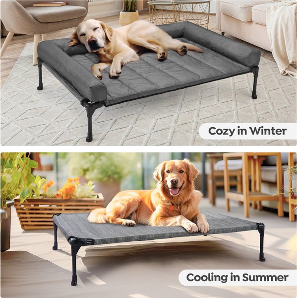 Image showcasing Out of Stock - VEEHOO Elevated Dog Bed with Bolster Mat, Black Sliver ...