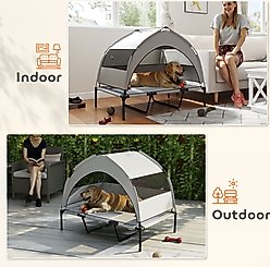 PawHut Elevated Raised Dog Bed with Removable Canopy, 42 x 30 x 37-in, Gray slide 2 of 9