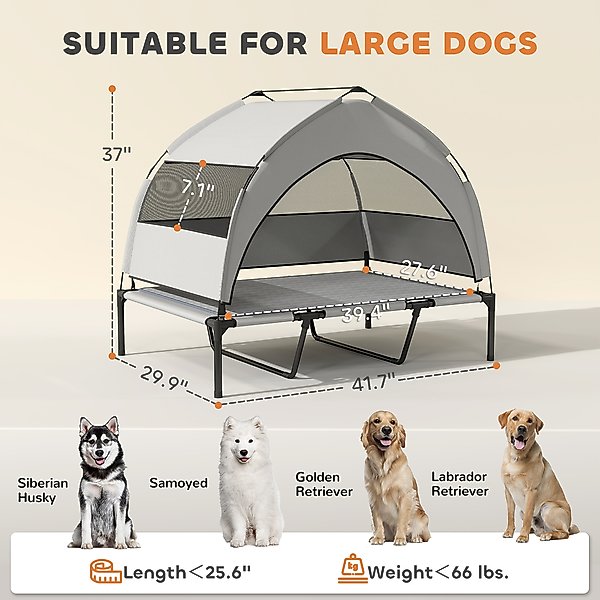 Show full view: PawHut Elevated Raised Dog Bed with Removable Canopy, 42 x 30 x 37-in, Gray slide 3 of 9