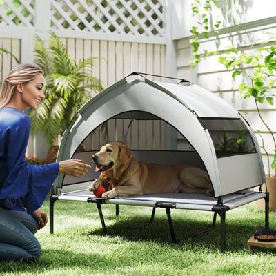 Show full view: PawHut Elevated Raised Dog Bed with Removable Canopy, 42 x 30 x 37-in, Gray slide 2 of 9