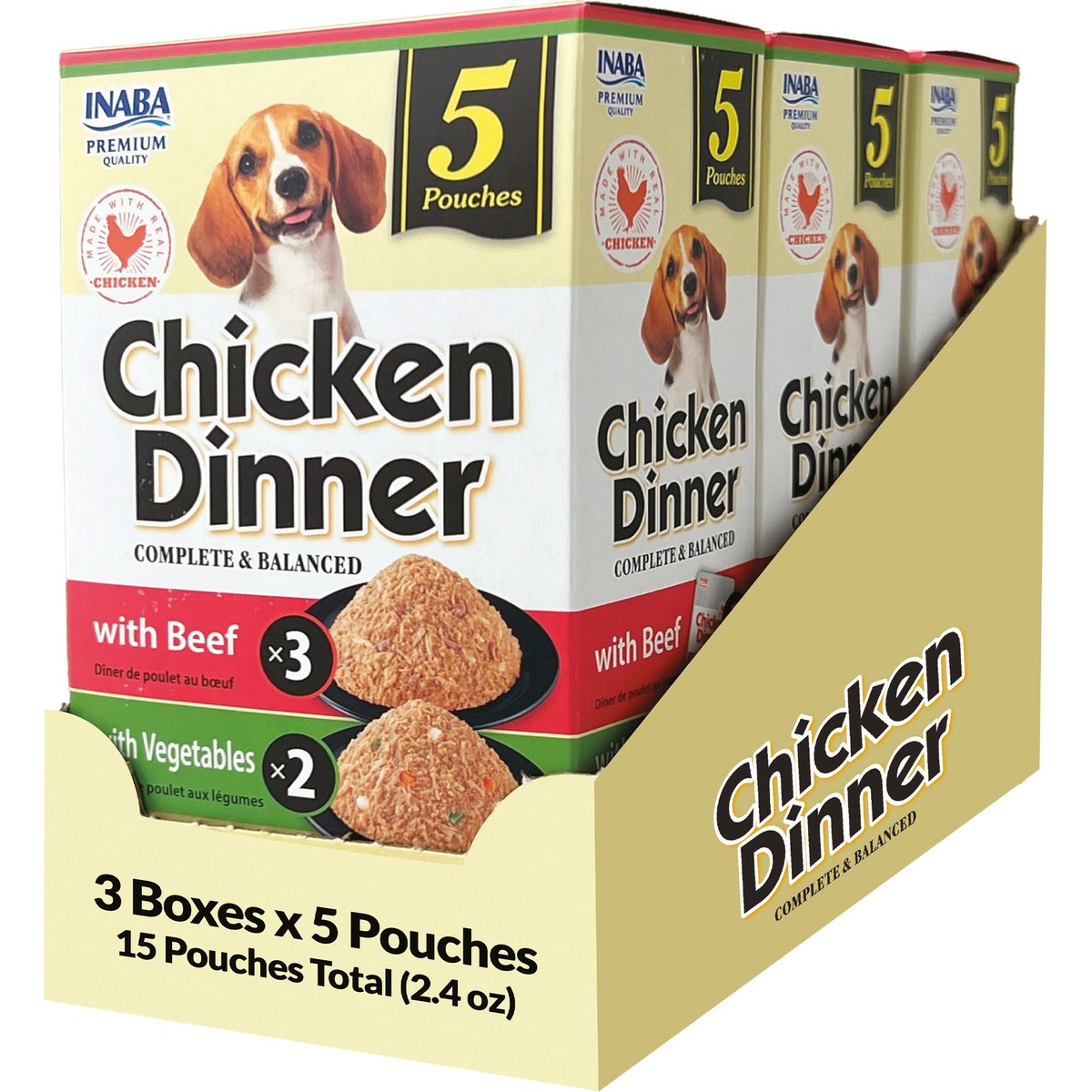 Inaba Chicken Dinner Beef & Vegetable Wet Dog Food, 2.4-oz pouch, case of 15