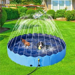 Yaheetech Hard Plastic Dog Pool with Sprinkler, Blue, XXXX-Large, 79-in