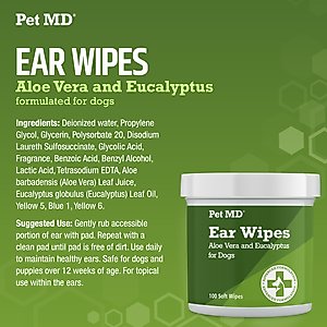Pet MD Aloe Vera & Eucalyptus Dog Ear Wipes, 100 count