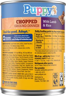 Show full view: Pedigree Puppy Chopped Ground Lamb & Rice Recipe Wet Canned Dog Food, 13.2-oz can, case of 12 slide 3 of 12