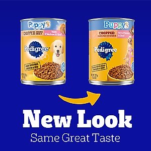 Pedigree Chopped Ground Dinner with Chicken & Beef Puppy Canned Wet Dog Food, 13.2-oz, case of 12