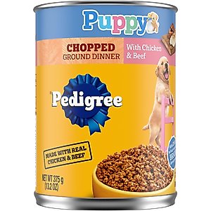 Pedigree Chopped Ground Dinner with Chicken & Beef Puppy Canned Wet Dog Food, 13.2-oz, case of 12