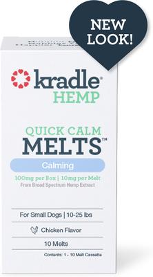 Show full view: Kradle Chicken Flavored Quick Calm Melts Broad Spectrum Hemp Extract Calming Health Supplement for Small Dogs, 10 count slide 3 of 10