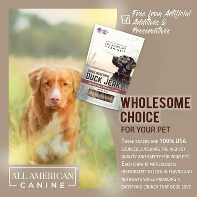 Show full view: All American Canine Dehydrated Duck Jerky Dog Treats, 8-oz slide 7 of 9