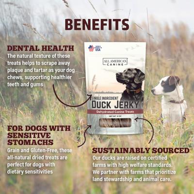 Show full view: All American Canine Dehydrated Duck Jerky Dog Treats, 8-oz slide 6 of 9