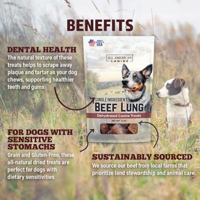 Show full view: All American Canine Beef Lung Dehydrated Dog Treats, 4 count slide 6 of 8