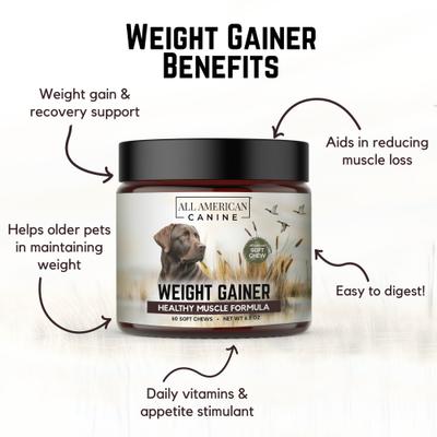 Show full view: All American Canine High-Calorie Weight Gainer Protein Chews Dog Supplement, 60 count slide 4 of 7