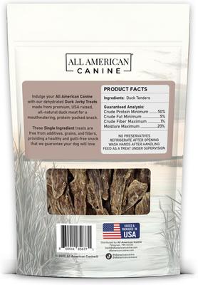 Show full view: All American Canine Dehydrated Duck Jerky Dog Treats, 8-oz slide 3 of 9
