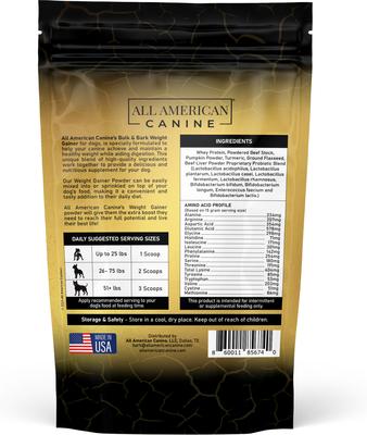 Show full view: All American Canine Weight Gainer Digestive Aid Formula Dog Food Supplement, 1.5-lb bag slide 3 of 9