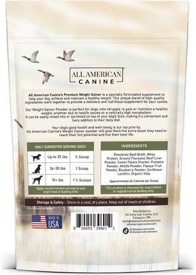 Show full view: All American Canine High-Calorie Weight Gainer Protein Powder Dog Supplement, 1.5-lb bag slide 3 of 10