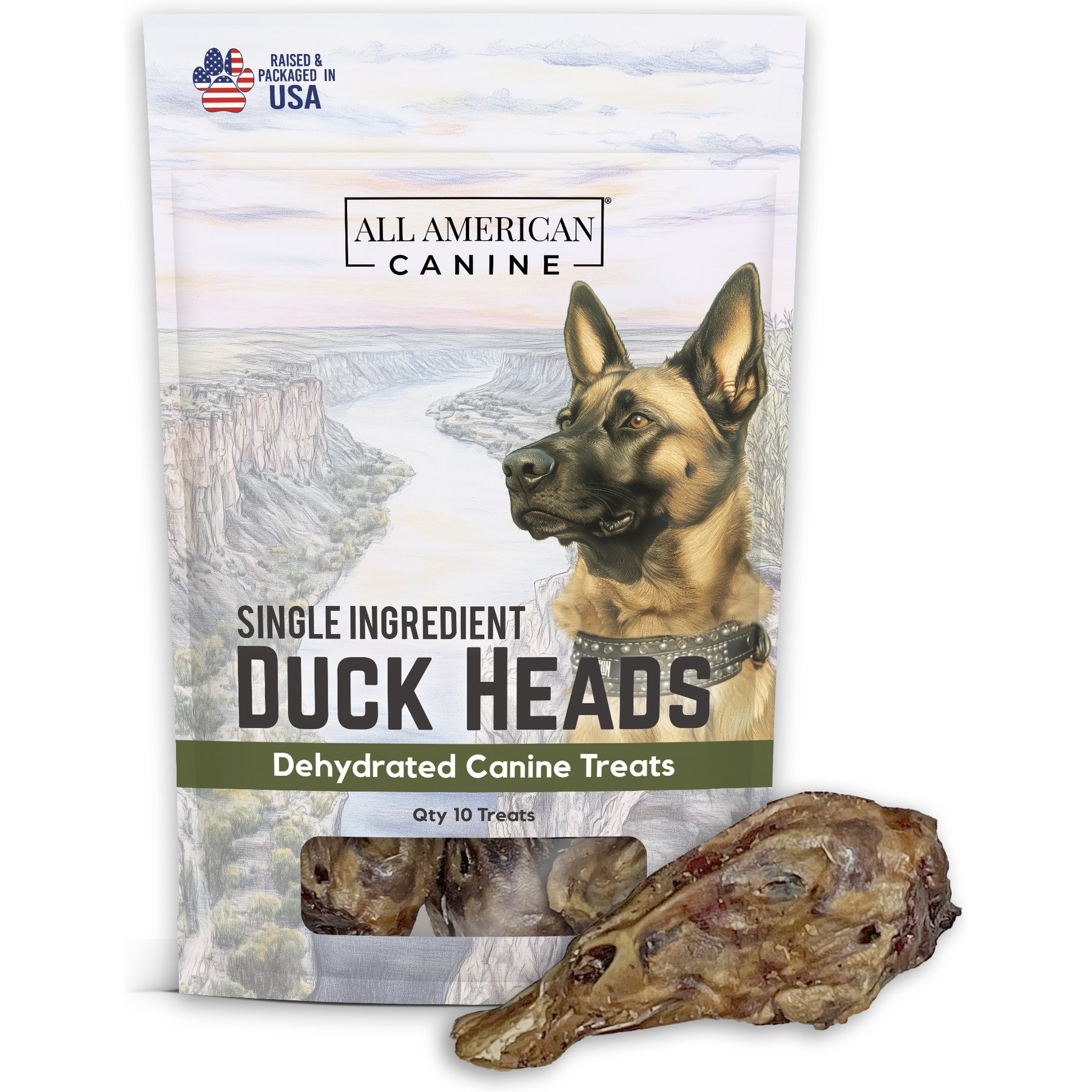 All American Canine Duck Heads Dehydrated Dog Treats, 10 count
