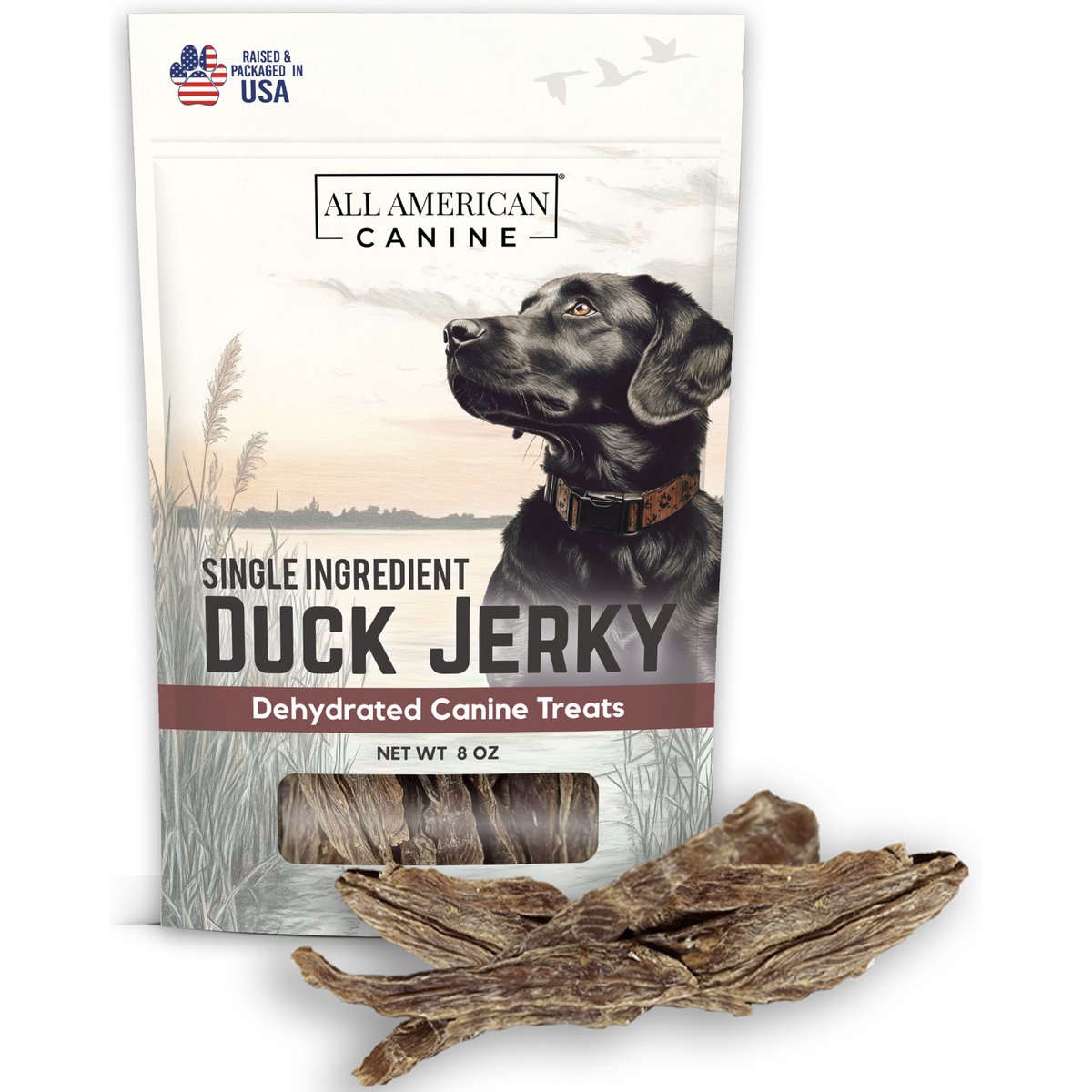 All American Canine Dehydrated Duck Jerky Dog Treats, 8-oz