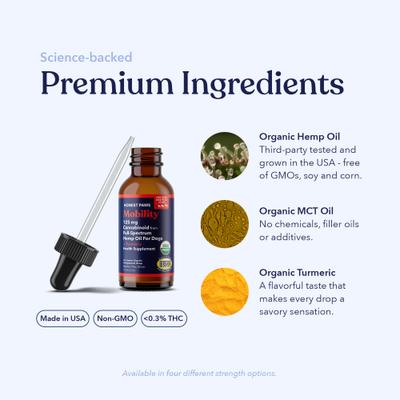 Show full view: Honest Paws Full-Spectrum Hemp Oil Tincture for Dogs Less Than 25-lbs, 125-mg, Mobility Blend, 30-mL slide 4 of 9