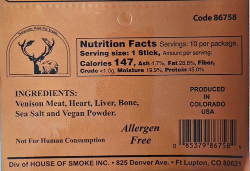 Show full view: Naturally Wild Pet Treats Venison Stick Dehydrated Dog Treats, 10 count slide 3 of 6