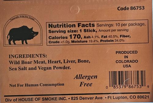 Show full view: Naturally Wild Pet Treats Wild Boar Stick Dehydrated Dog Treats, 10 count slide 3 of 5