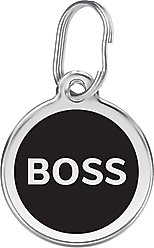 Red Dingo Boss Stainless Steel Personalized Dog & Cat ID Tag, Black, Large