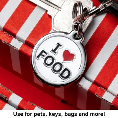 Show full view: Red Dingo I Love Food Stainless Steel Personalized Dog & Cat ID Tag, White, Large slide 10 of 10