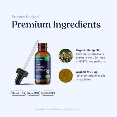 Show full view: Honest Paws Full-Spectrum Hemp Oil Tincture for Dogs Less Than 25-lbs, 125-mg, Well Blend, 30-mL slide 4 of 8