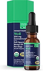 Honest Paws Full-Spectrum Hemp Oil Tincture for Dogs 25-50-lbs, 250-mg, Well Blend, 30-mL