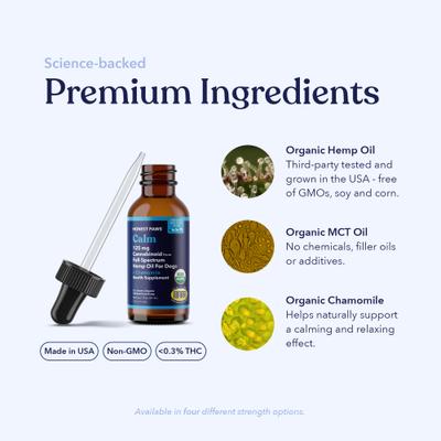 Show full view: Honest Paws Full-Spectrum Hemp Oil Tincture for Dogs Less Than 25-lbs, 125-mg, Calm Blend, 30-mL slide 4 of 9