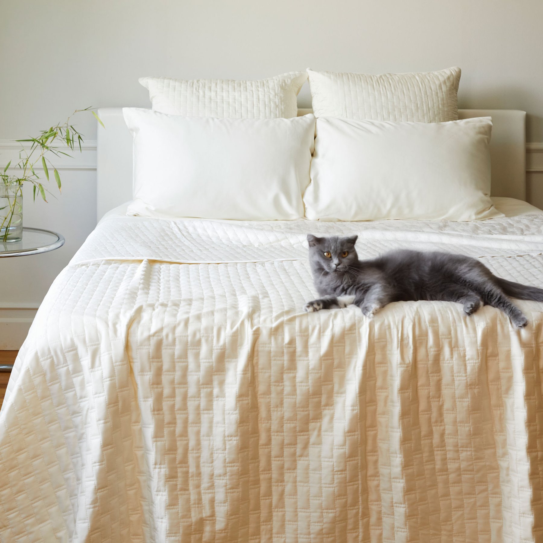 BedVoyage 100% Viscose from Bamboo Cooling & Lightweight Quilted Coverlet, Ivory, Queen