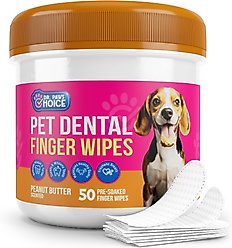 Dr. Paws Choice Peanut Butter Scented Dog Dental Finger Wipes, 50 count