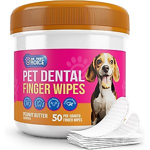 Dr. Paws Peanut Butter Scented Dog Dental Finger Wipes, 50 count
