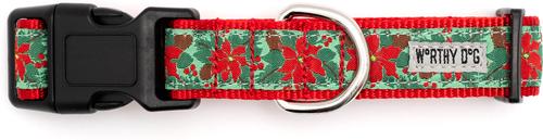 Show full view: The Worthy Dog Christmas Poinsettias Dog Collar, Small: 8 to 14-in neck, 5/8-in wide slide 3 of 3