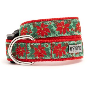 The Worthy Dog Christmas Poinsettias Dog Collar, Medium: 11 to 17-in neck, 1-in wide