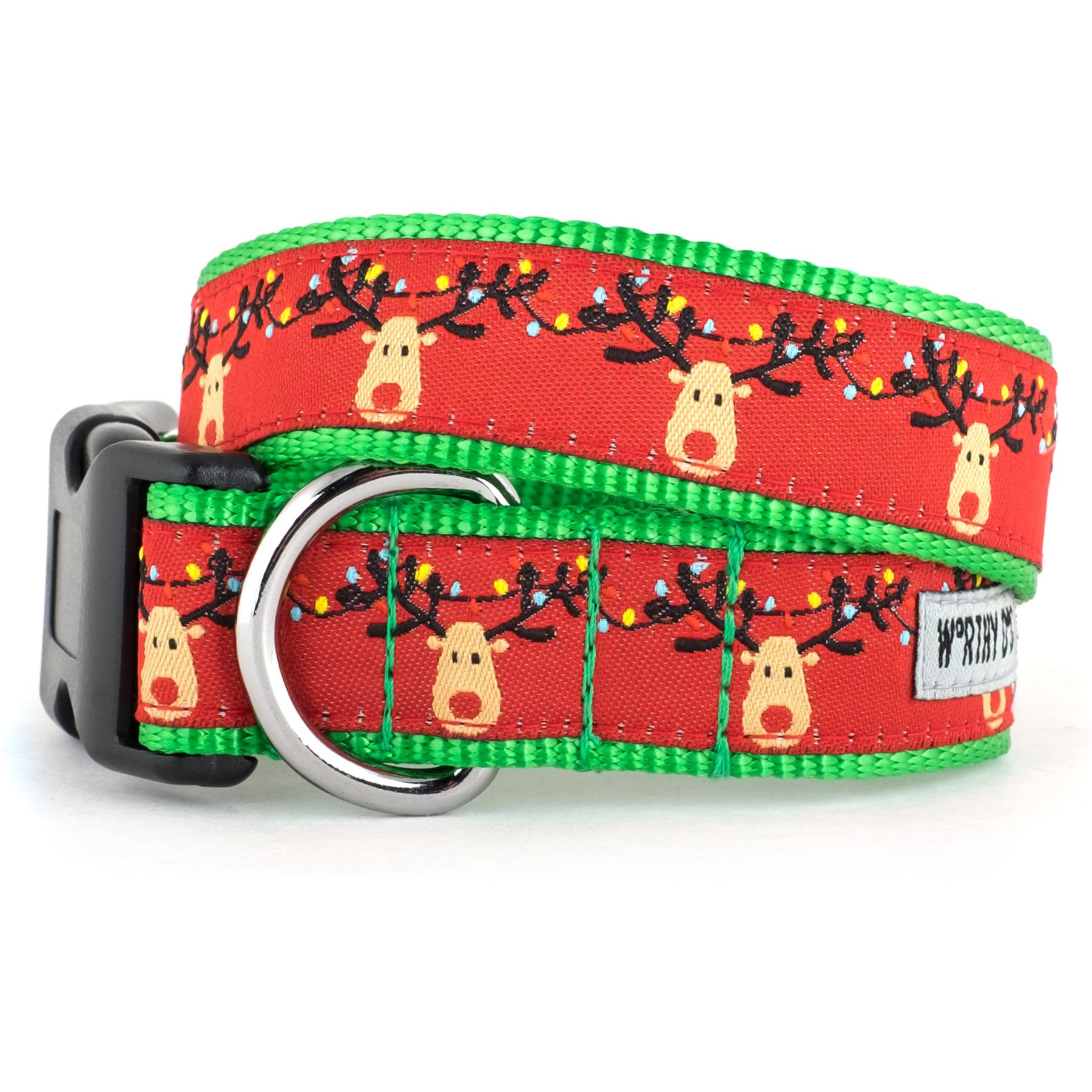 The Worthy Dog Christmas Rudy Dog Collar, X-Large: 17 to 23-in neck, 1-in wide