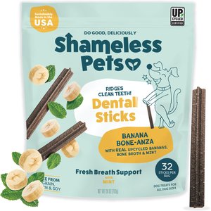 Shameless Pets Dental Sticks Banana & Mint Dog Treats, 32 count