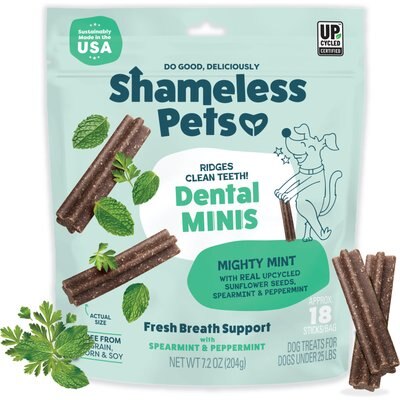 Shameless Pets Shameless Pets Mighty Mint Dog Dental Sticks, Mini, 7.2-oz bag
