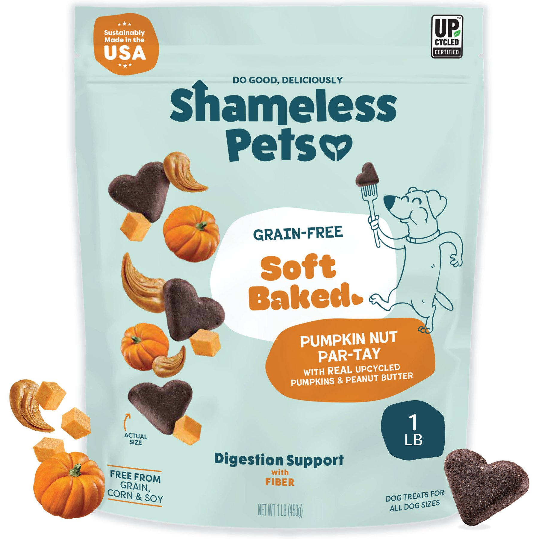Shameless Pets Peanut Butter & Pumpkin Soft Baked Dog Treats, 1-lb bag