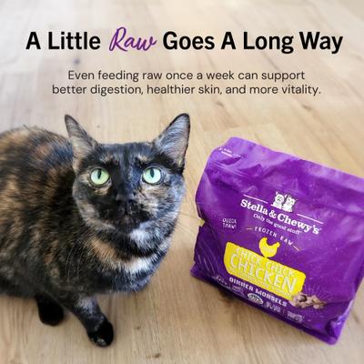 Show full view: Stella & Chewy's Frozen Chick Chick Chicken Morsels Grain-Free Frozen Cat Food, 3-lb bag slide 5 of 11