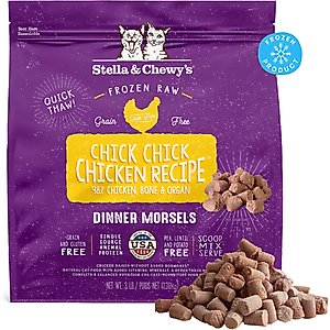 Stella & Chewy's Frozen Chick Chick Chicken Morsels Grain-Free Frozen Cat Food, 3-lb bag