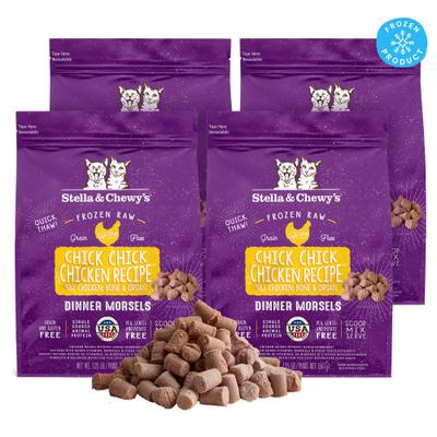 Show full view: Stella & Chewy's Frozen Chick Chick Chicken Morsels Grain-Free Frozen Cat Food, 1.25-lb bag, case of 4 slide 1 of 11