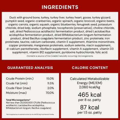 Show full view: Stella & Chewy's Duck Duck Goose Patties Frozen Raw Dog Food, 3-lb bag slide 10 of 11