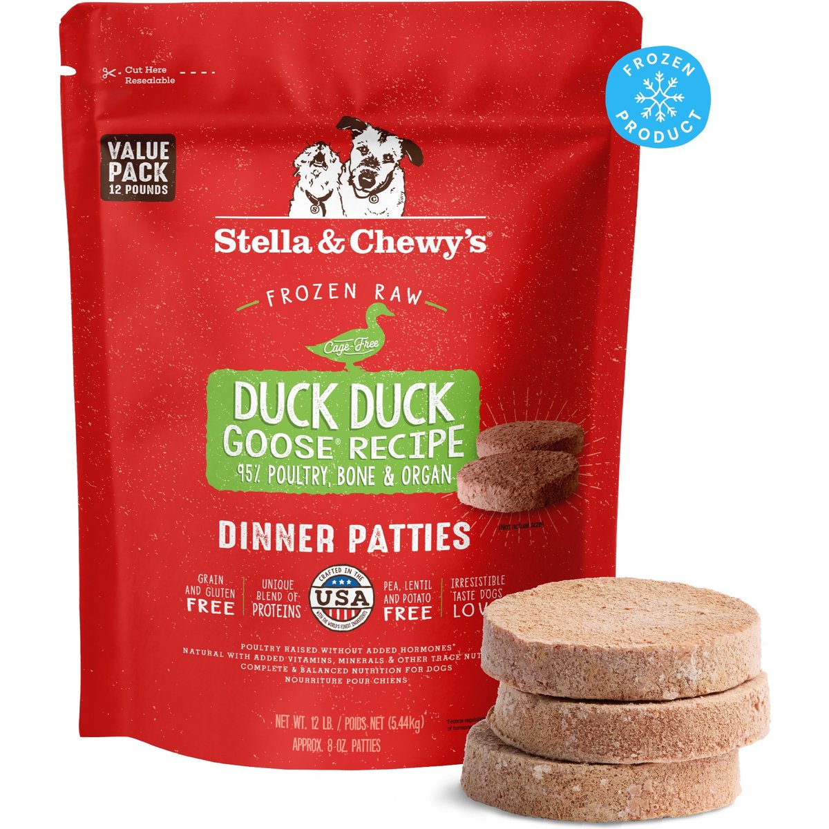 Stella & Chewy's Duck Duck Goose Patties Frozen Raw Dog Food, 12-lb bag