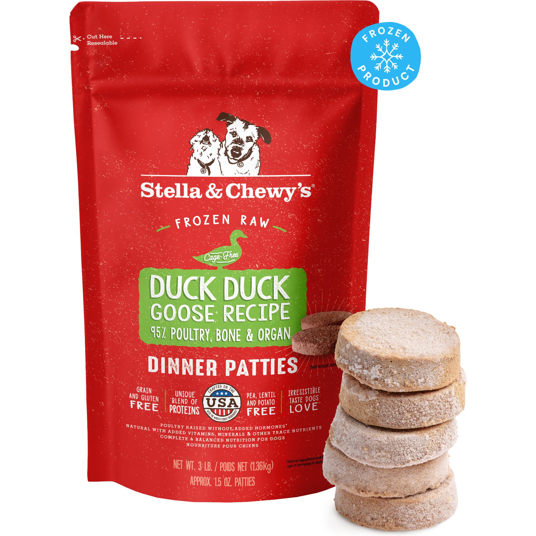 Stella & Chewy's Duck Duck Goose Patties Frozen Raw Dog Food, 3-lb bag