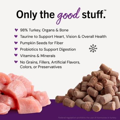 Show full view: Stella & Chewy's Frozen Tummy Ticklin' Turkey Morsels Grain-Free Frozen Cat Food, 3-lb bag slide 3 of 11