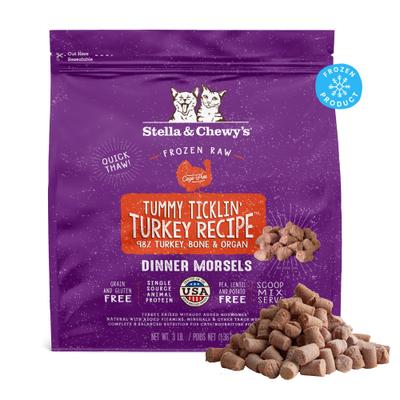 Show full view: Stella & Chewy's Frozen Tummy Ticklin' Turkey Morsels Grain-Free Frozen Cat Food, 3-lb bag slide 1 of 11