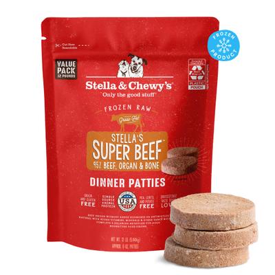Show full view: Stella & Chewy's Stella's Super Beef Patties Frozen Raw Dog Food, 12-lb bag slide 1 of 11