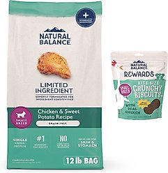 Natural Balance L.I.D. Limited Ingredient Diets Small Breed Bites Grain-Free Chicken & Sweet Potato Formula Dry Dog Food, 12-lb bag + Natural Balance L.I.T. Limited Ingredient Grain-Free Treats Sweet Potato & Chicken Formula Dog Treats, Small Breed, 8-oz bag